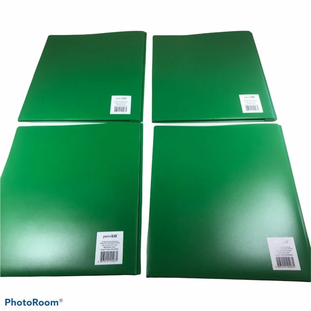 Lot Of 4 Pen And Gear Green Plastic 2 Pocket 3 Prong Folders New